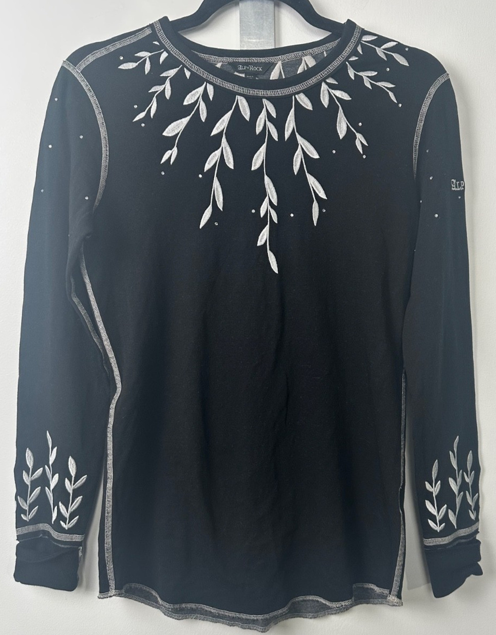Alp N Rock Womens S Long Sleeve Top Black Nordic Embroidered Henley Organic A14